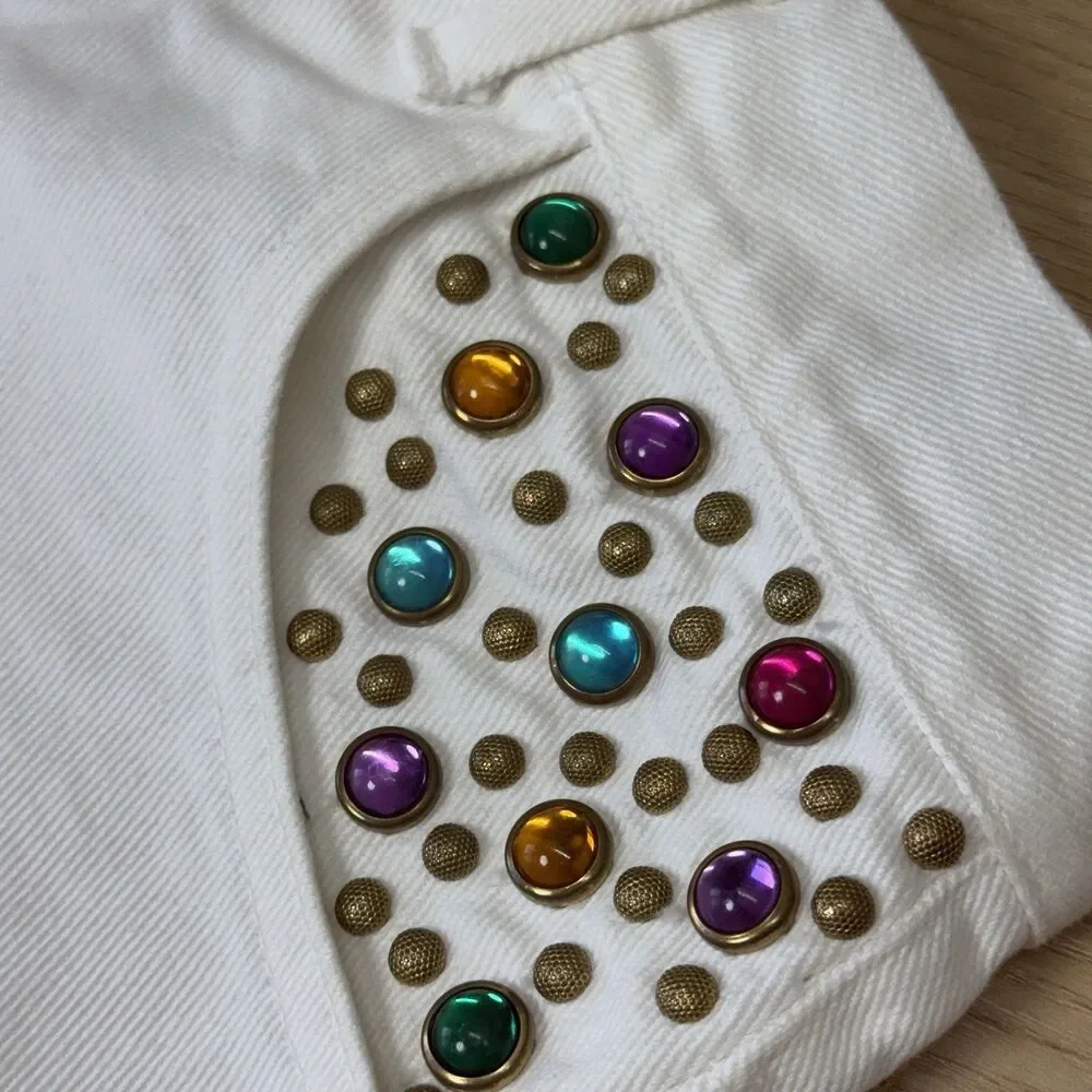 Vtg Bedazzled Bling White Mom Shorts Size 8 Rodeo Western Festival Party 90s
